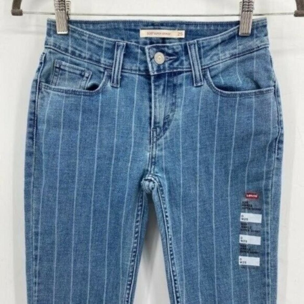 Levi's 535 Striped Super Skinny Low Rise Ankle Retro Stretch 25 Denim Jeans NWOT - Picture 3 of 8